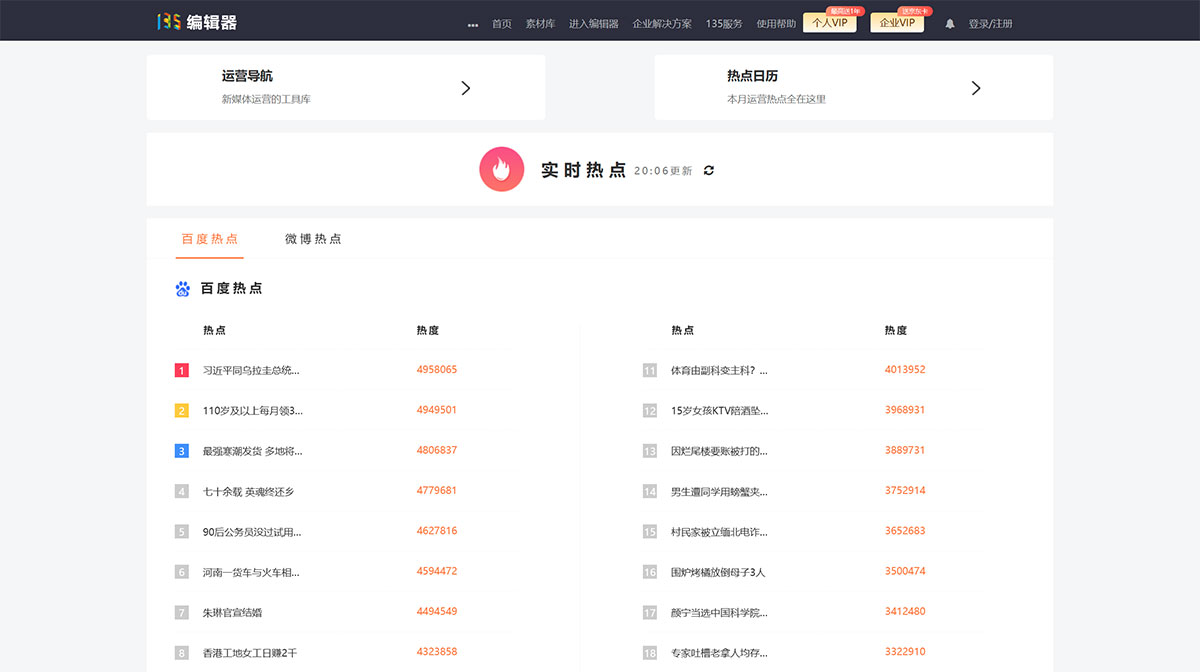 135编辑器实时热点