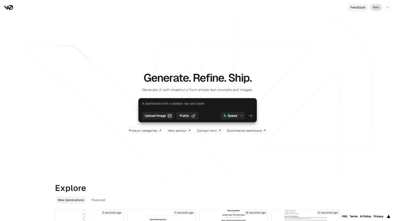 V0.dev：基于AI的生成式UI工具与使用方法